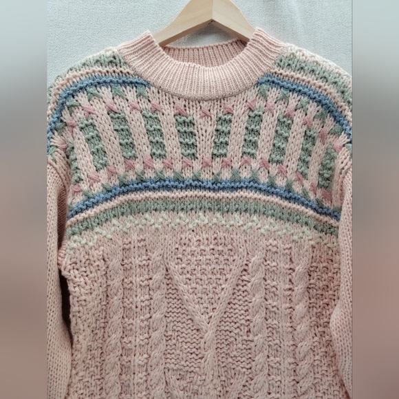Bramble Lane Knitted by hand pink padded shoulders Ramie sweater Size-L - Picture 3 of 10